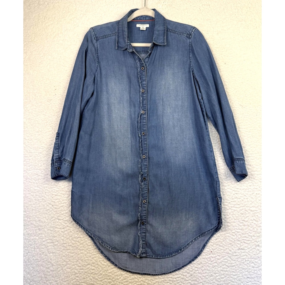 Westbound Shirt Dress Womens Petite Small Chambray Denim Western Cottagecore